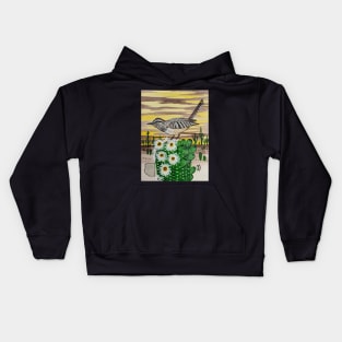 Arizona state bird and flower, the cactus wren and saguaro cactus flower Kids Hoodie